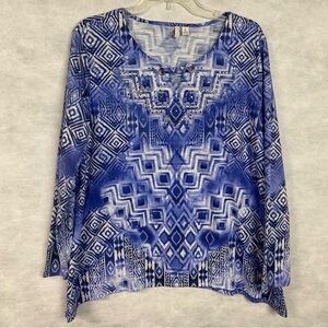 Blue Geometric Print Women’s Tunic Top - Brand: